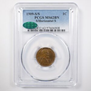 1909-S/S S over Horizontal S MS62BN PCGS CAC Green Lincoln Wheat Cent 1c 30998