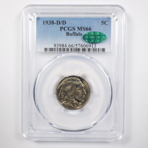 1938-D/D MS66 PCGS CAC Green Buffalo Nickel 5c 30996
